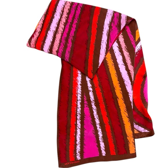 Jones New York Multicolor Abstract Stripe Silk Scarf Red Brown Pink Purple EUC - Picture 10 of 11